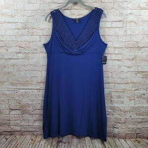 Tahari Womans Dress Large Blue Draped Front Lace Neckline Night Gown? Razed Wais